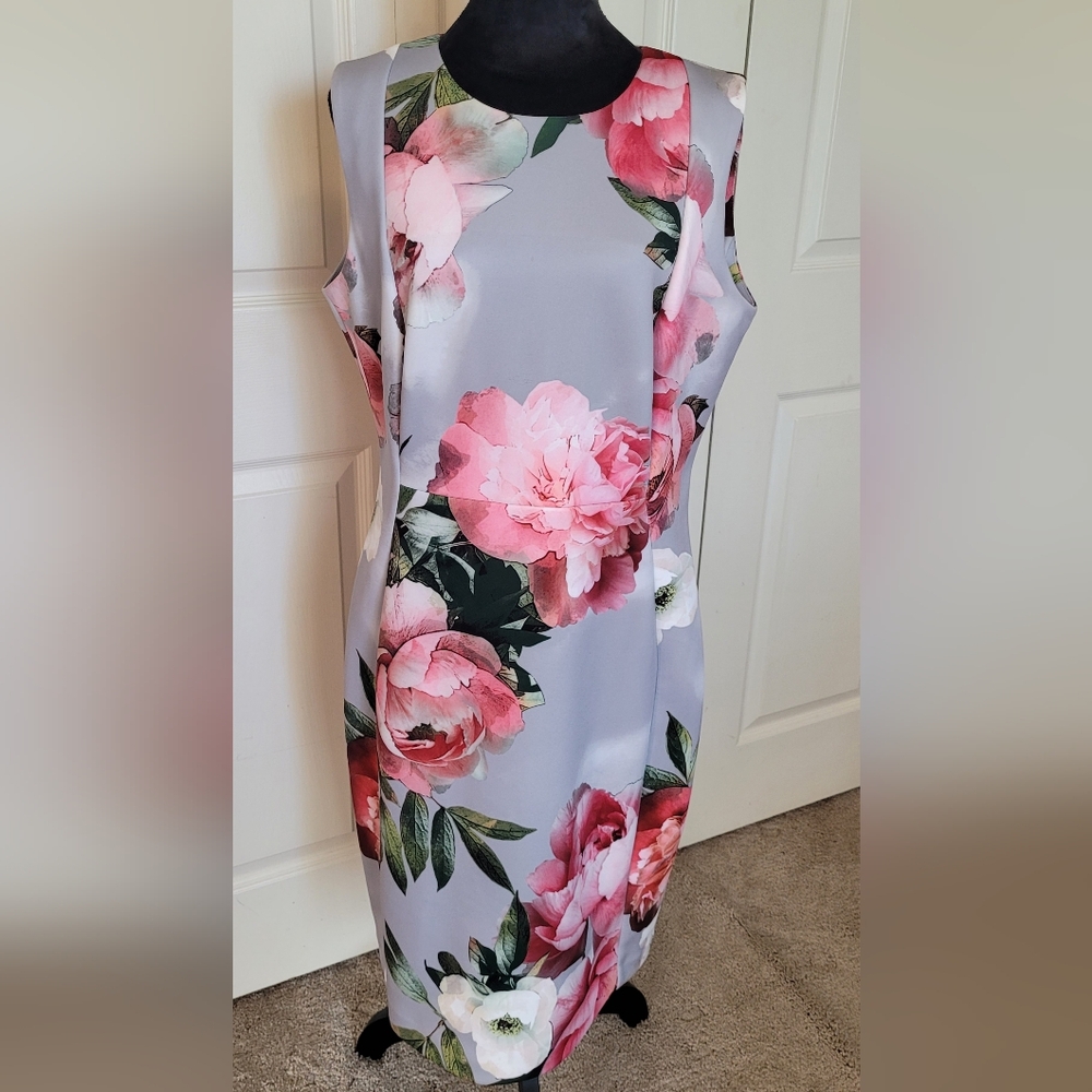 Calvin Klein Gray floral peonies dress size 14 from Bloomingdales